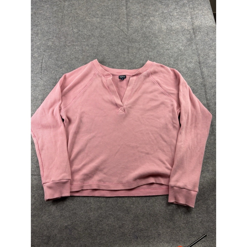 GAP Body Women S Waffle-Knit Pullover V Neck Lightweight Thermal Longsleeve Pink